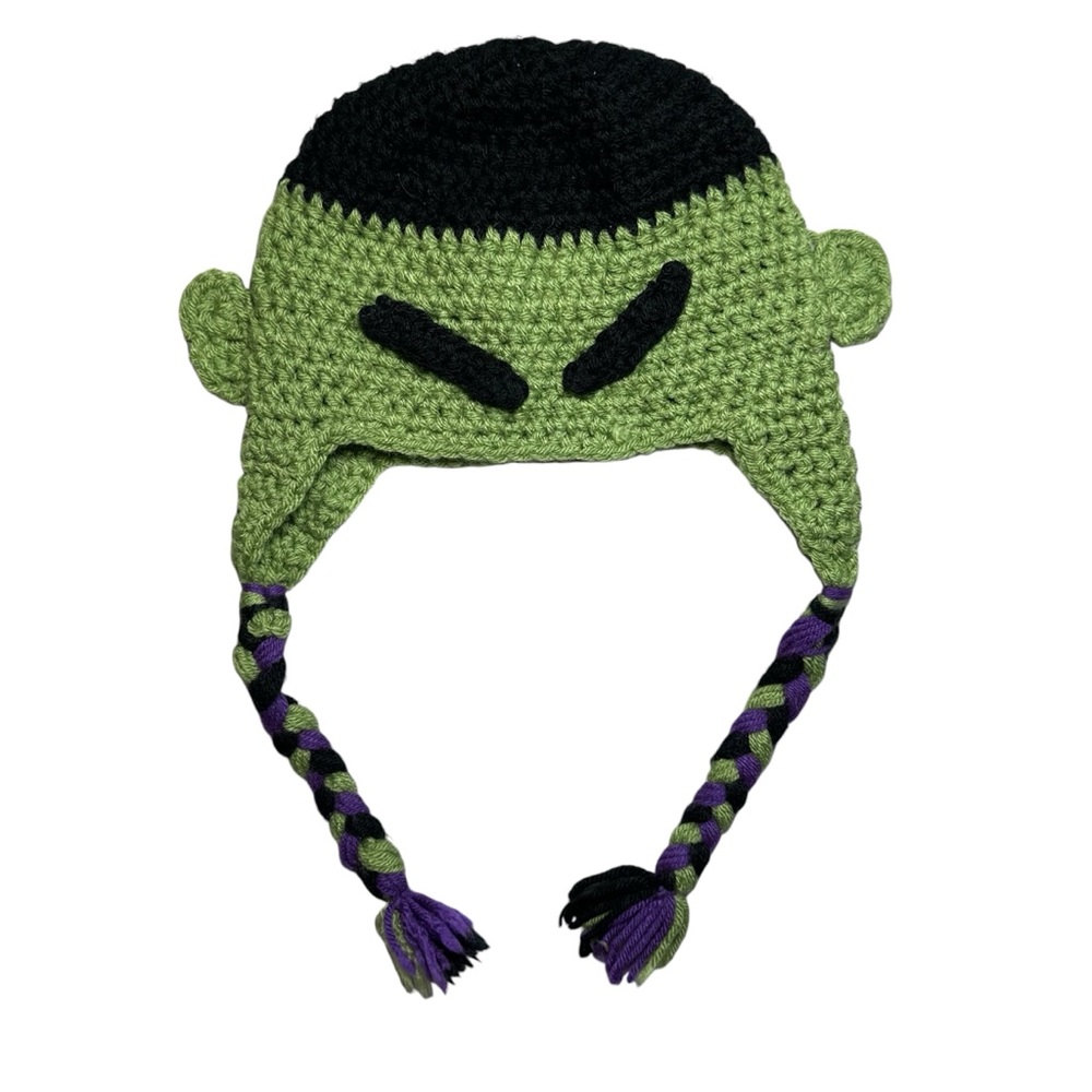 Hand Knitted Green Frankenstein Monster Beanie | Kids Hat OS | Halloween